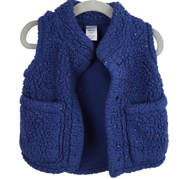 Carters‎ Sparkling Sherpa Vest 18m Navy Blue Fleece Sleeveless With Pockets - Picture 1 of 5